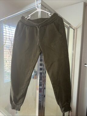 Puma Men's Olive Green Fleece Joggers with Embossed Logo